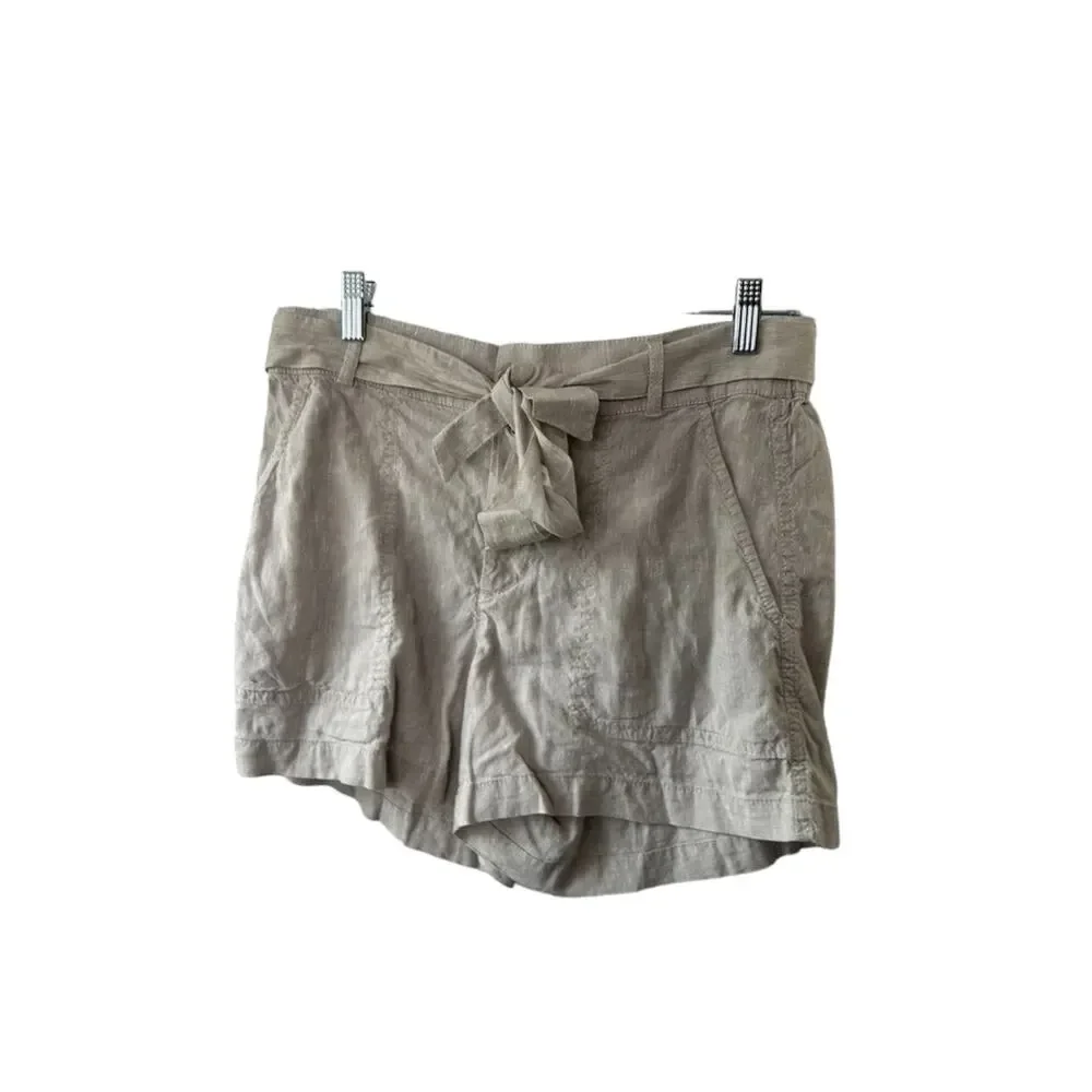 Loft Lou & Grey Beige Oatmeal Tie Front Linen Blend Shorts Women's Size Small